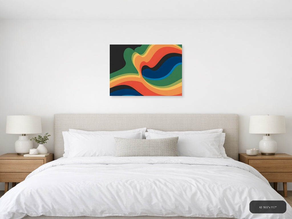 Colorful Abstract Wave Photography Wall Art — A3 / Bedroom
