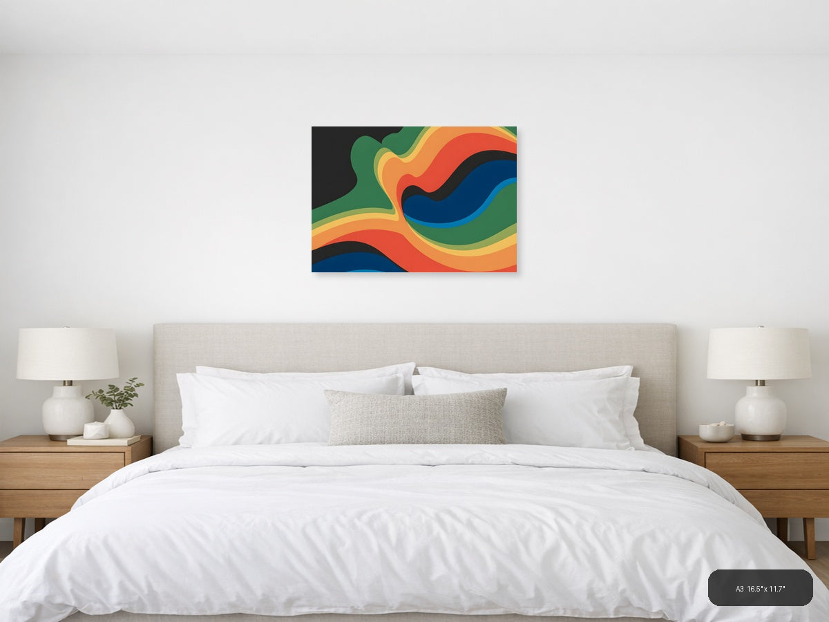 Colorful Abstract Wave Photography Wall Art — A3 / Bedroom