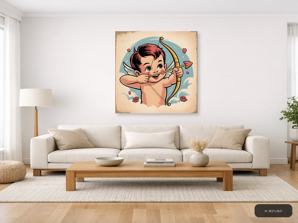 Vintage Cupid Cherub Bow Arrow Love Wall Art — A1 / Living Room