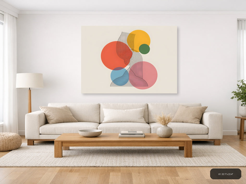 Colorful Geometric Circles Line Art Wall Art — A1 / Living Room