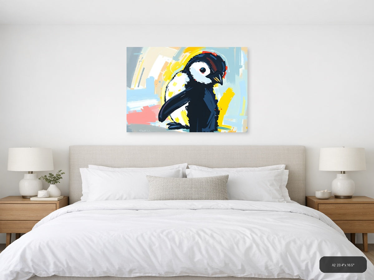 Abstract Penguin with Headphones Modern Wall Art — A2 / Bedroom