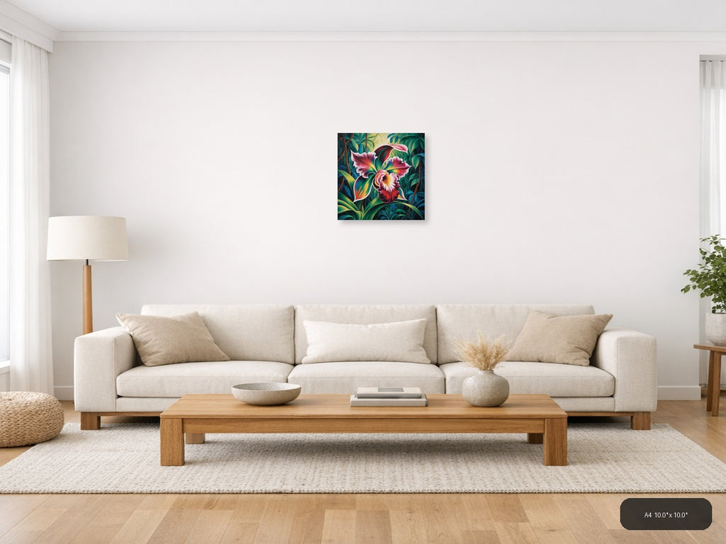 Vibrant Orchid Tropical Botanical Abstract Wall Art — A4 / Living Room