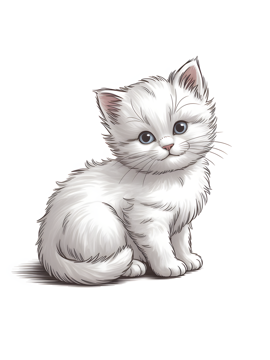 White Fluffy Kitten Portrait Minimalist Wall Art
