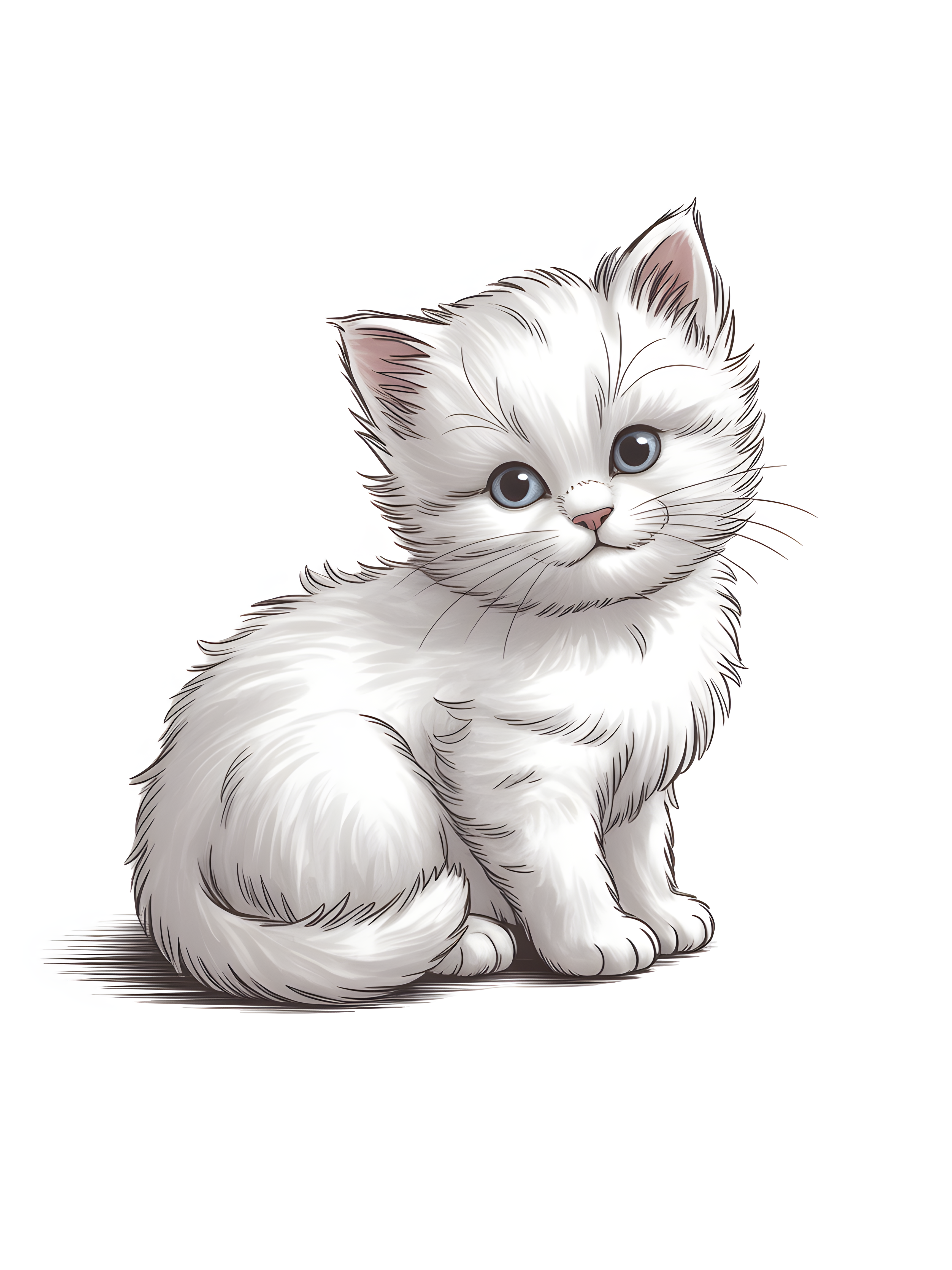 White Fluffy Kitten Portrait Minimalist Wall Art