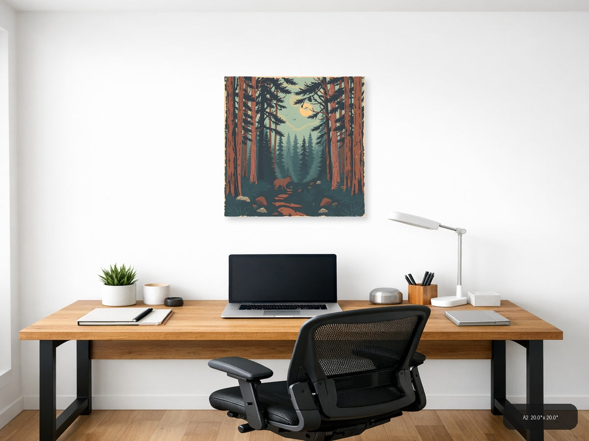 Vintage Forest Moon Deer Path Wall Art — A2 / Office