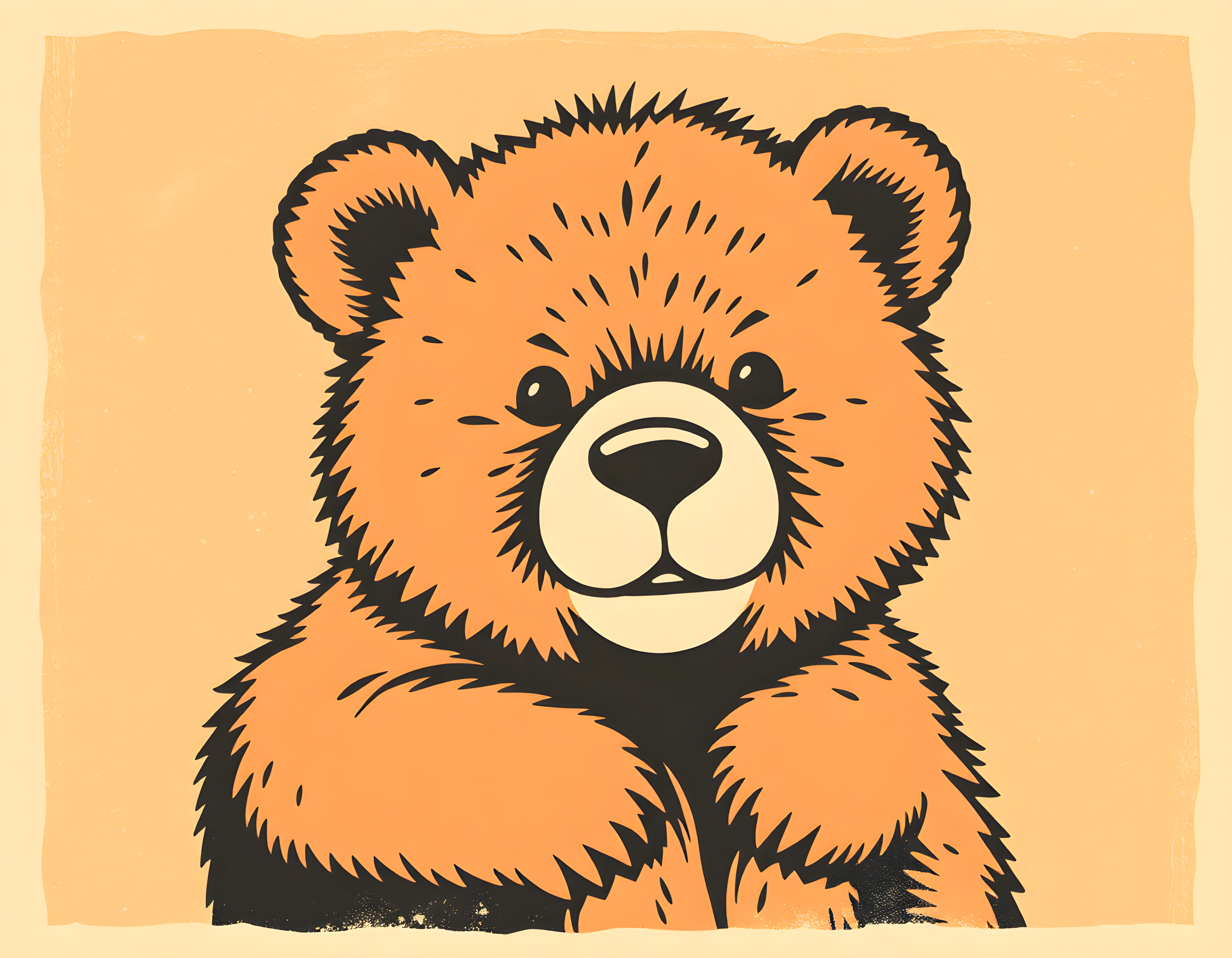 Vintage Orange Bear Portrait Illustration Wall Art