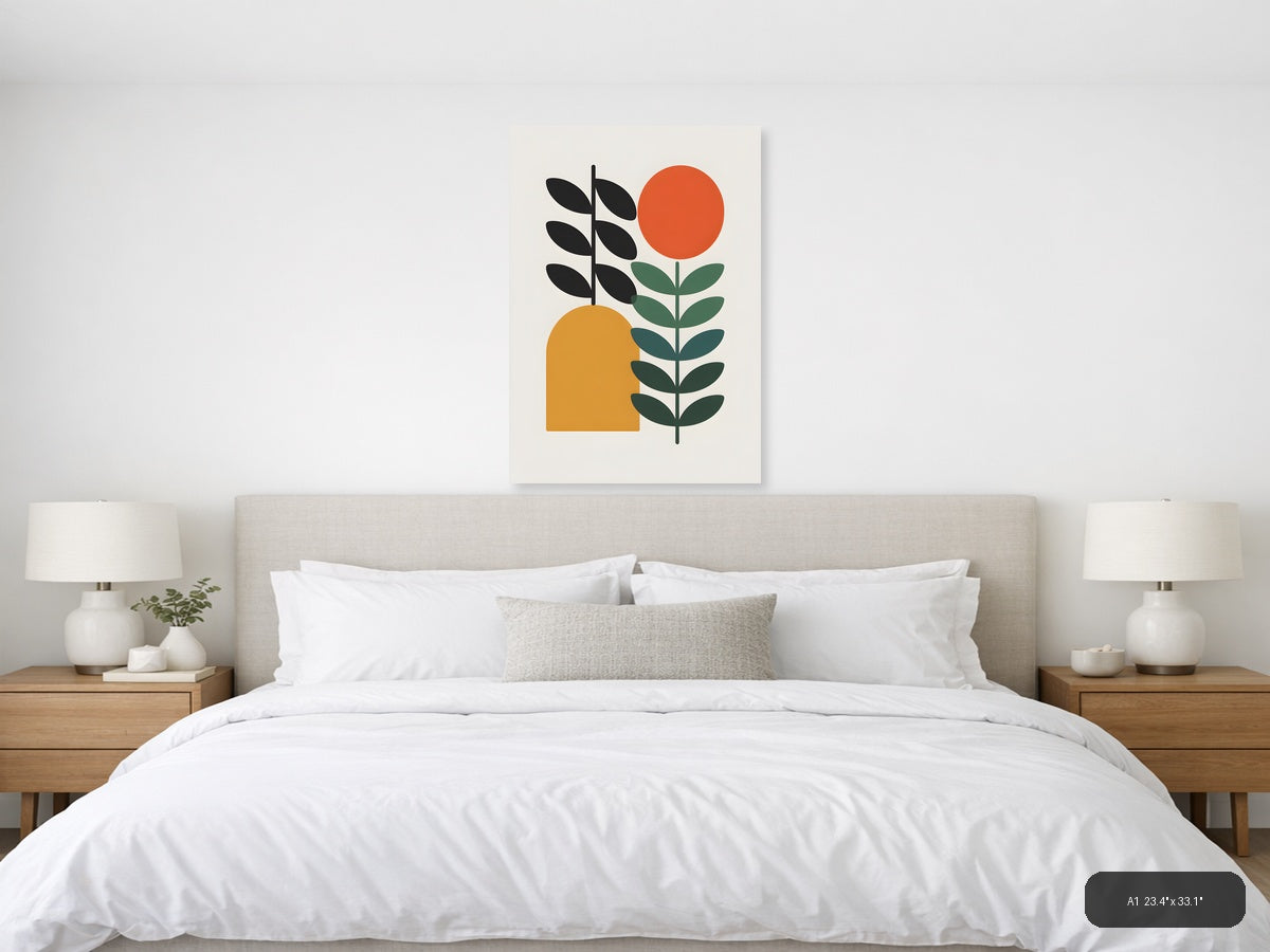 Minimalist Plant & Sun Geometric Modern Wall Art — A1 / Bedroom