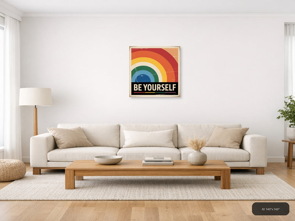 Be Yourself Rainbow Vintage Retro Wall Art — A3 / Living Room