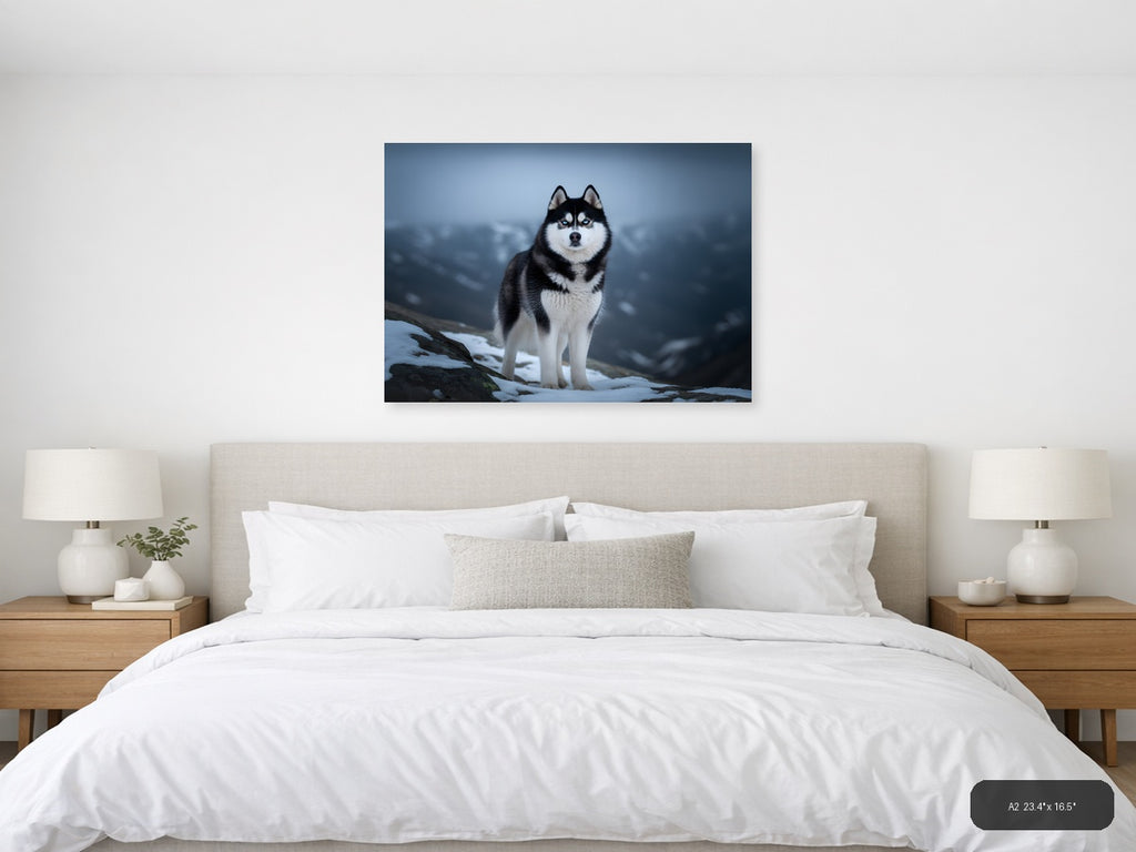 Husky in Mountain Snow Storm - Wildlife Photography Wall Art — A2 / Bedroom