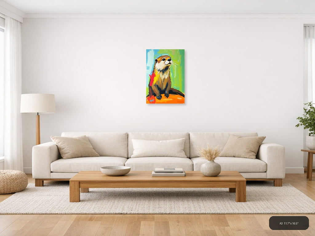Colorful Abstract Otter Portrait Wall Art — A3 / Living Room