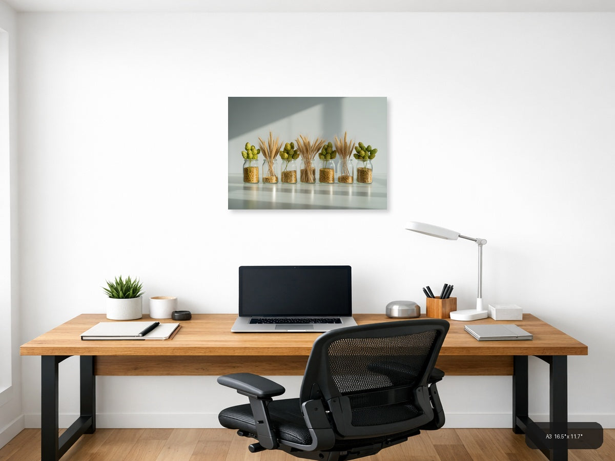 Minimalist Wheat & Hops Jars Still Life Wall Art — A3 / Office