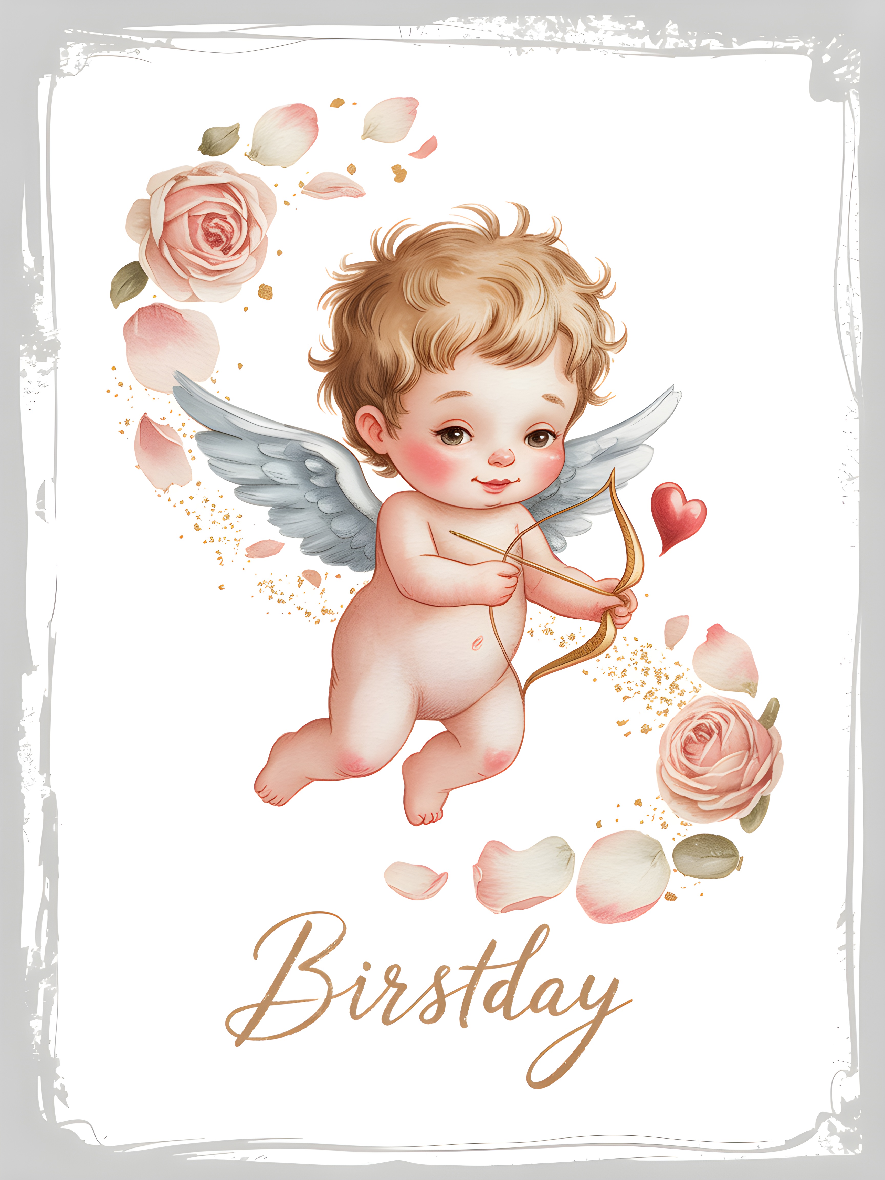 Cupid Birthday Watercolor Angel Wing Wall Art