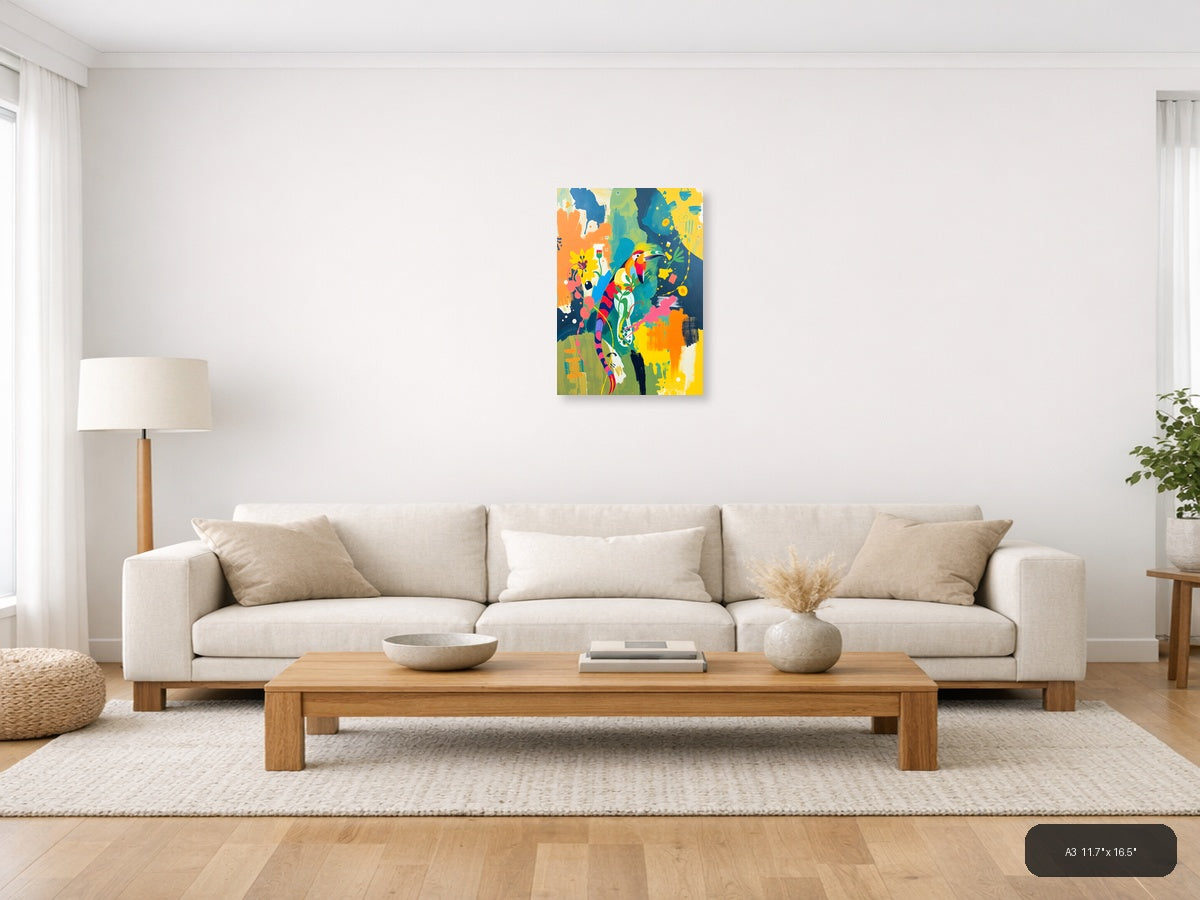 Vibrant Toucan & Floral Abstract Portrait Wall Art — A3 / Living Room