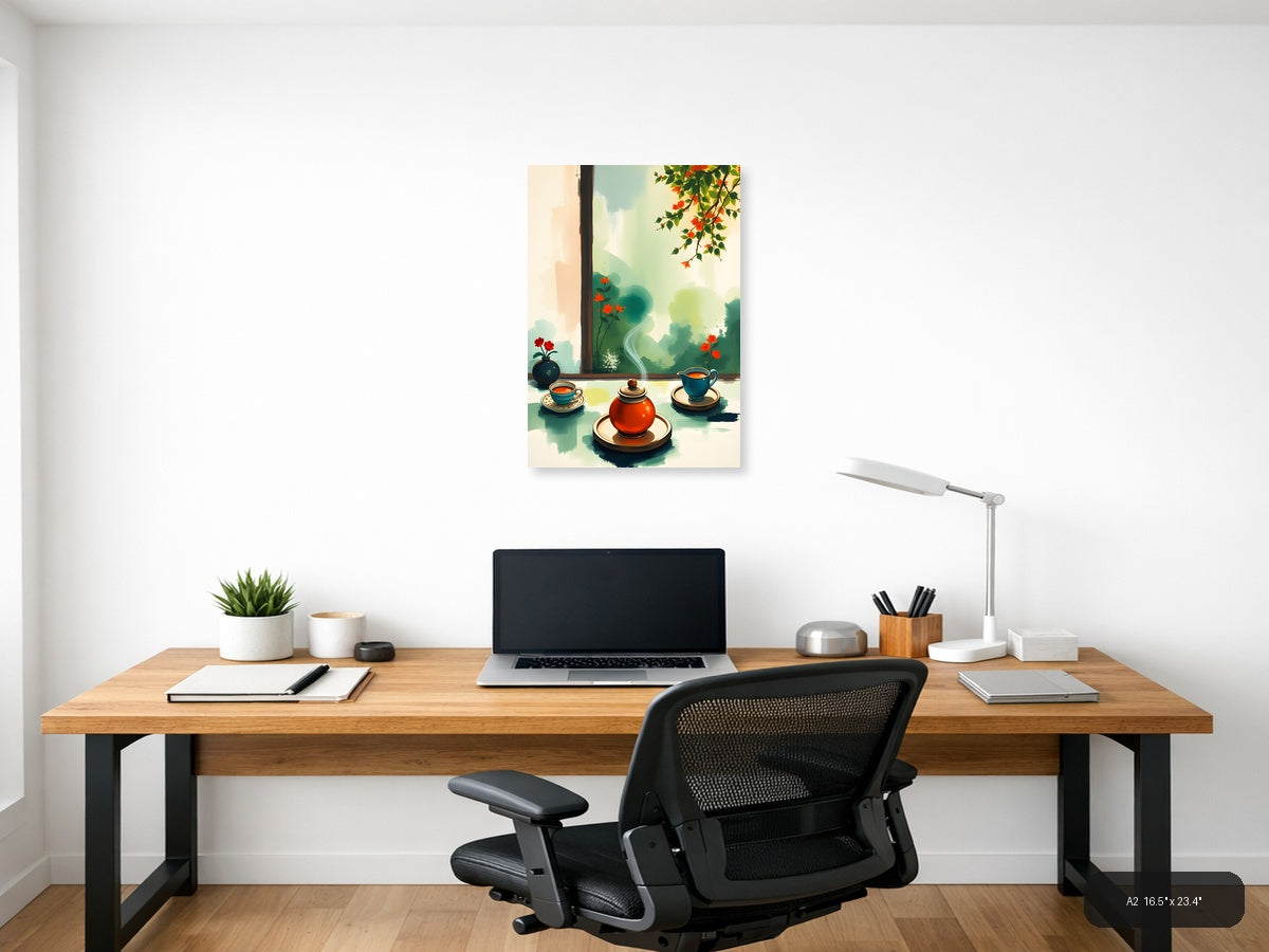 Serene Tea Time - Abstract Landscape Wall Art — A2 / Office