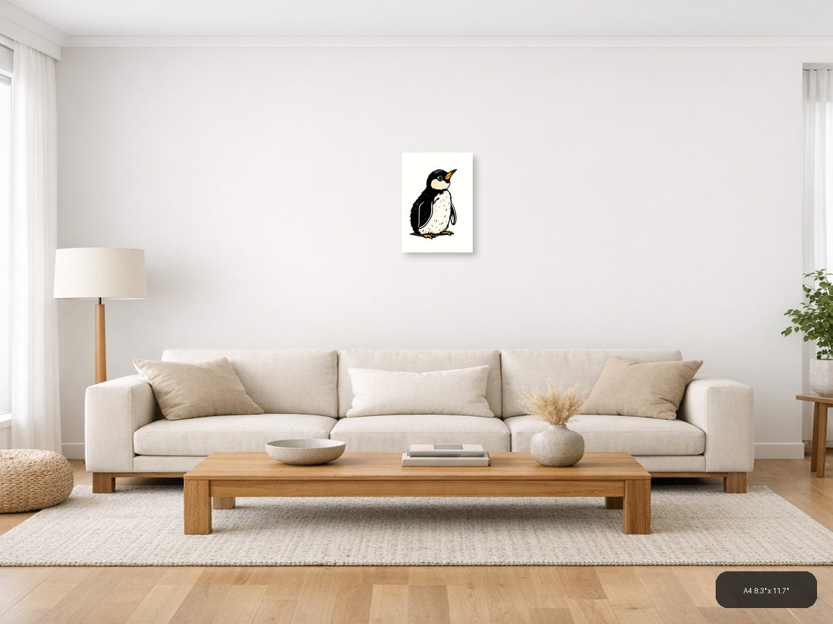 Vintage Emperor Penguin Illustration Wall Art — A4 / Living Room