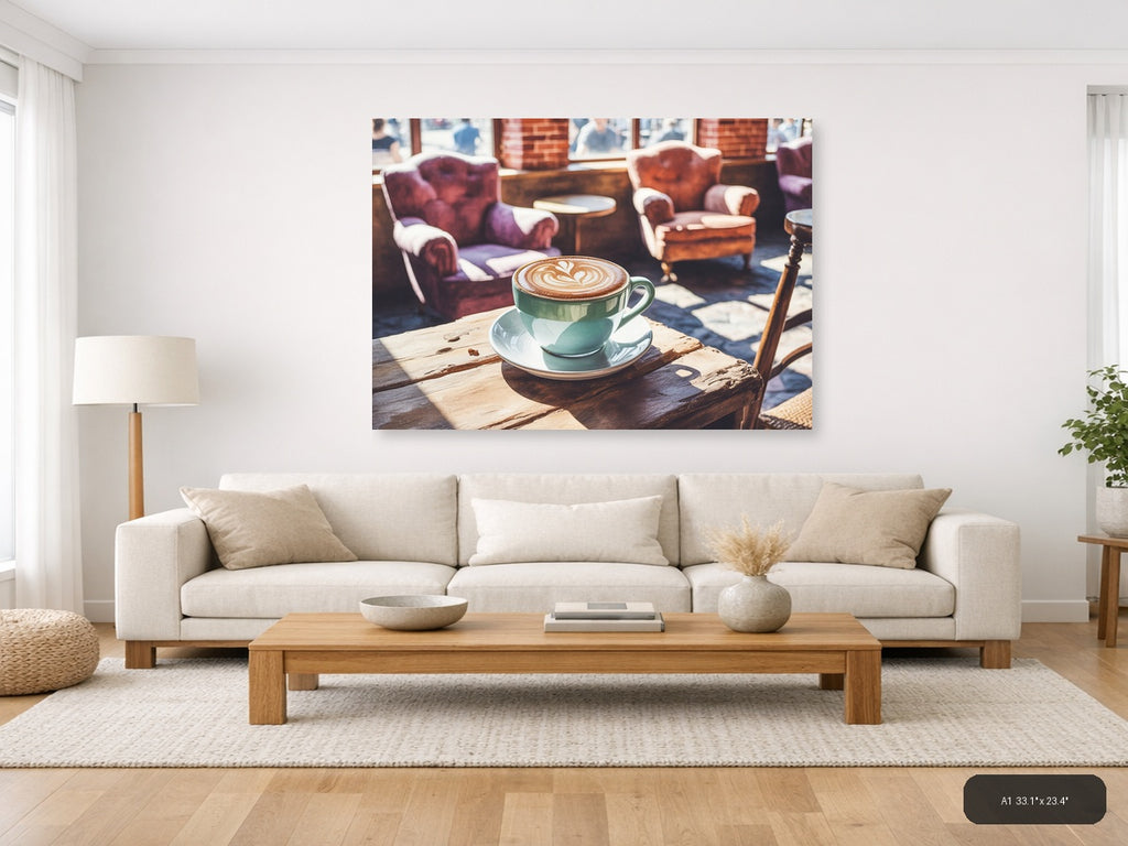 Coffee First — Watercolor (Landscape) Canvas Print | Watercolor Wall Art | A4 A3 A2 A1 — A1 / Living Room