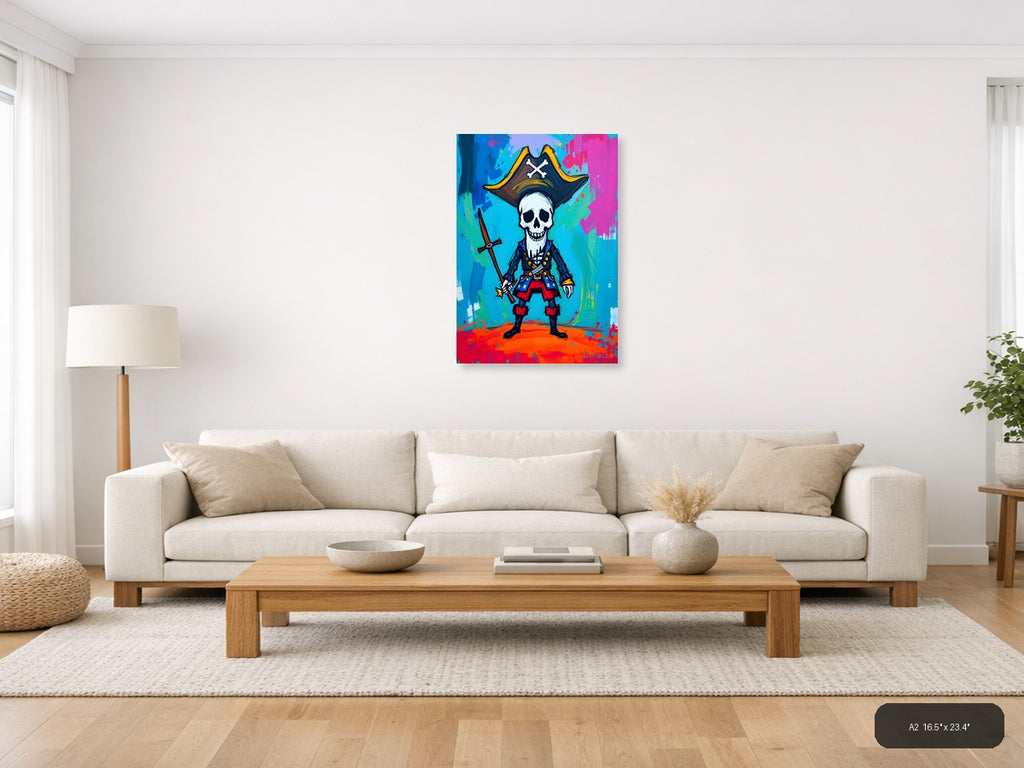 Pirate Skull Captain Abstract Colorful Wall Art — A2 / Living Room