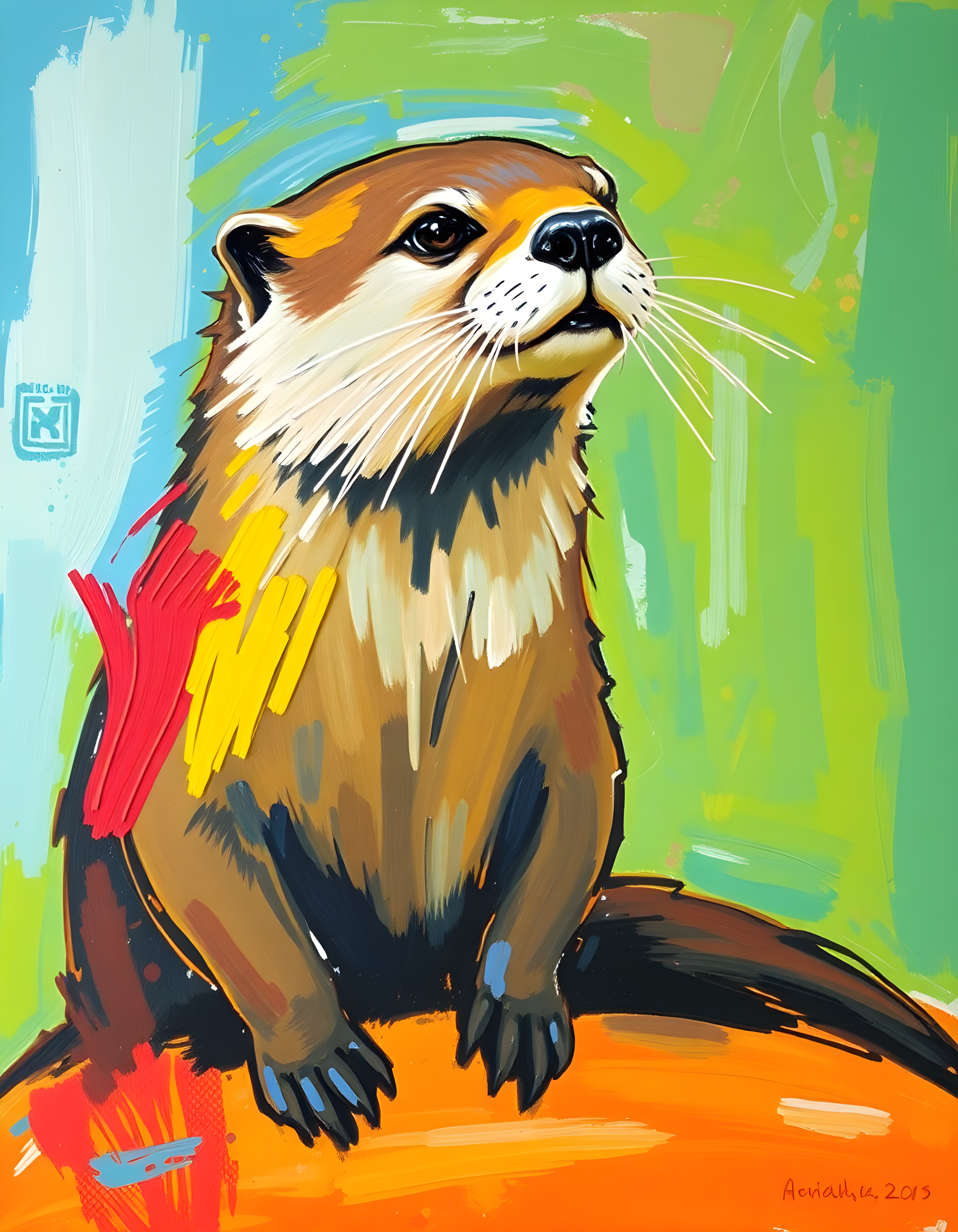Colorful Abstract Otter Portrait Wall Art