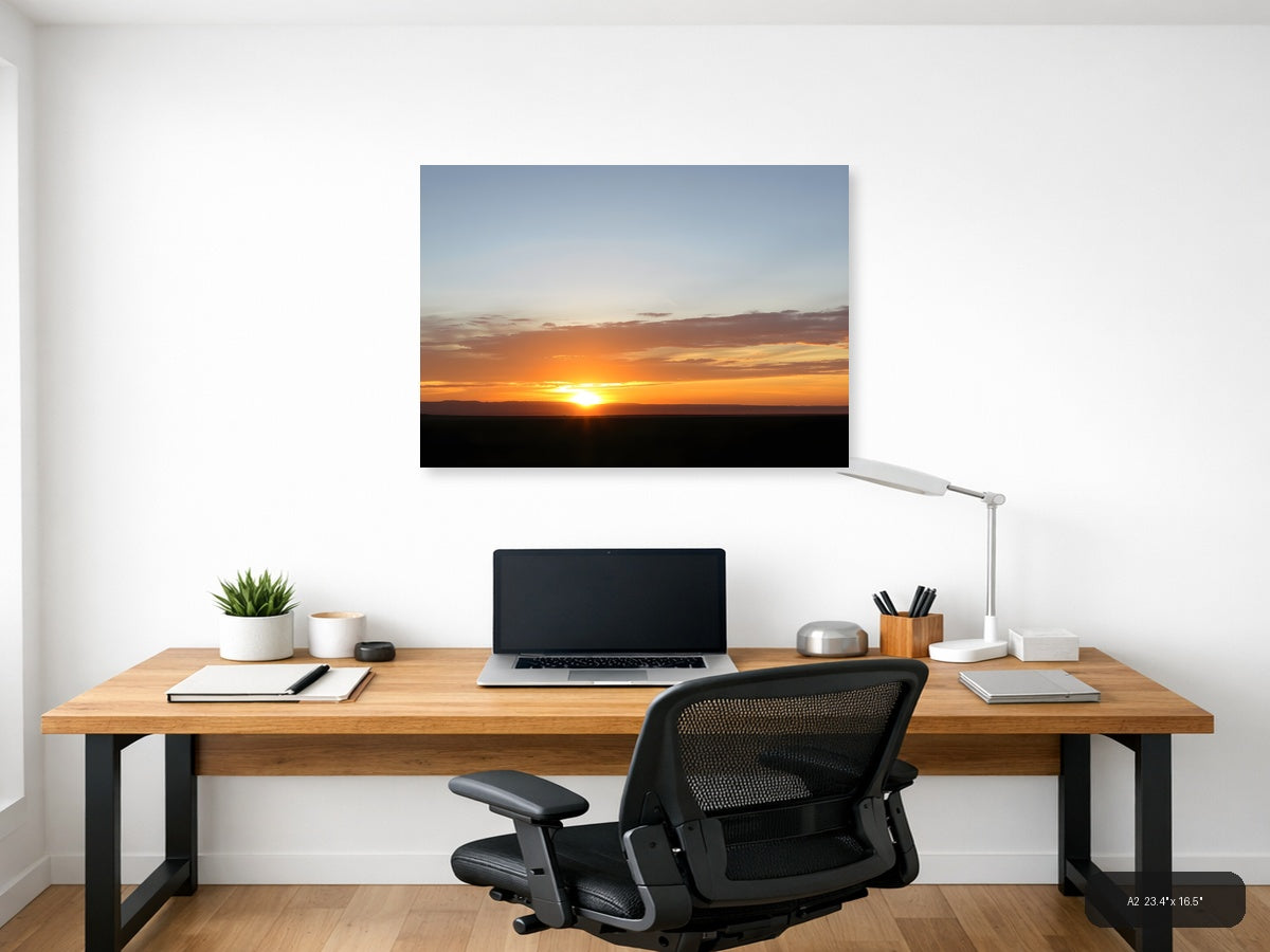 Minimalist Golden Sunset Over Dark Horizon Wall Art — A2 / Office