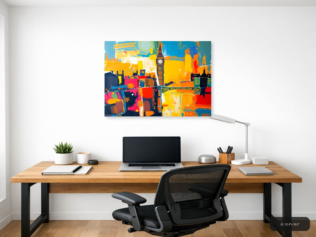Abstract London Skyline Big Ben Colorful Modern Wall Art — A2 / Office