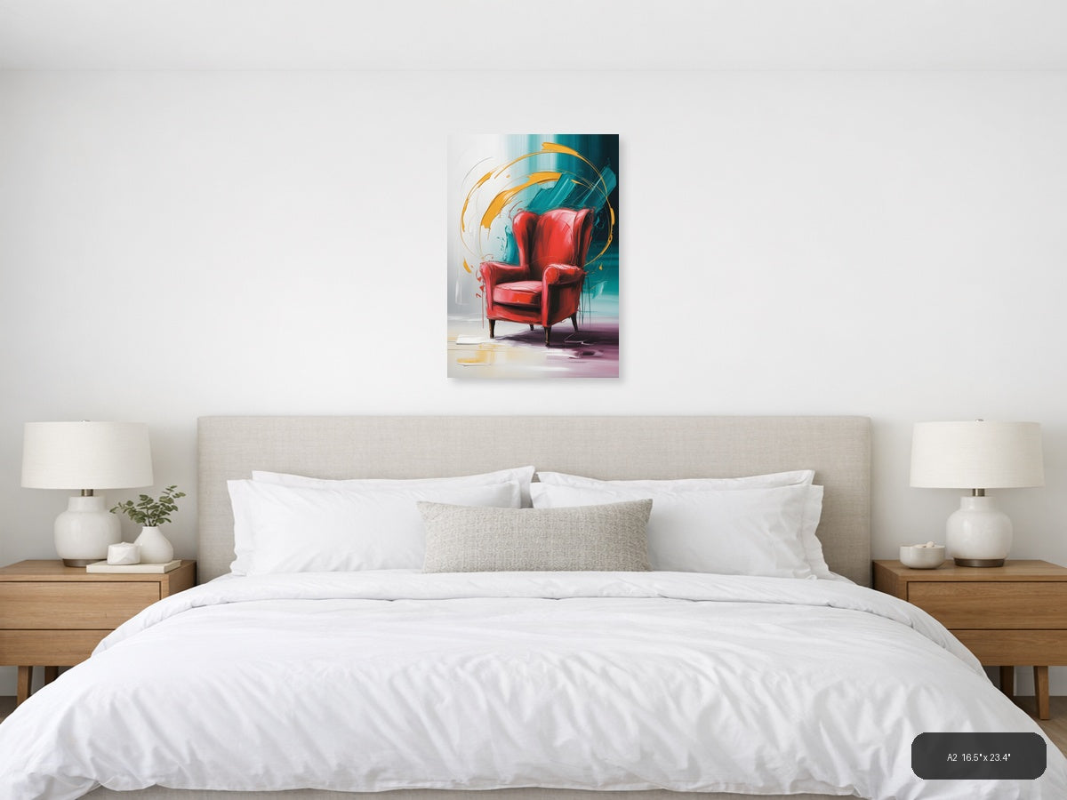 Red Chair Abstract Motion Teal Orange Wall Art — A2 / Bedroom
