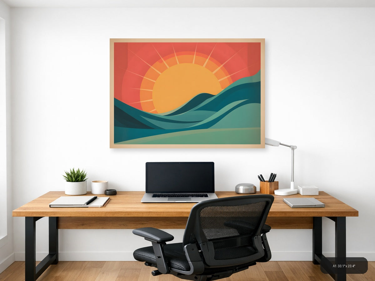 Vintage Sunrise Over Ocean Waves Wall Art — A1 / Office
