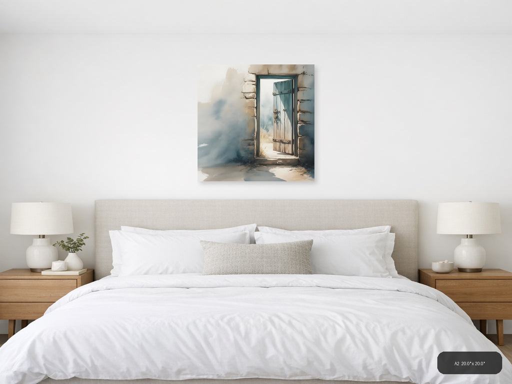 Rustic Wooden Door Watercolor Painting Wall Art — A2 / Bedroom