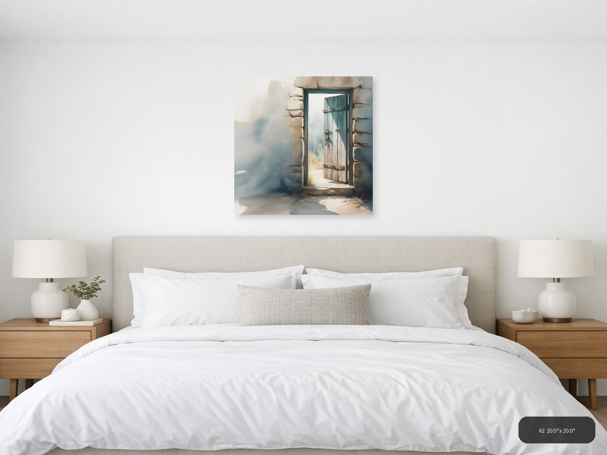 Rustic Wooden Door Watercolor Painting Wall Art — A2 / Bedroom