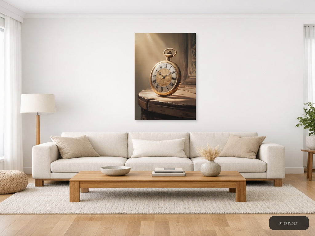 Vintage Gold Pocket Watch on Wood - Steampunk Wall Art — A1 / Living Room