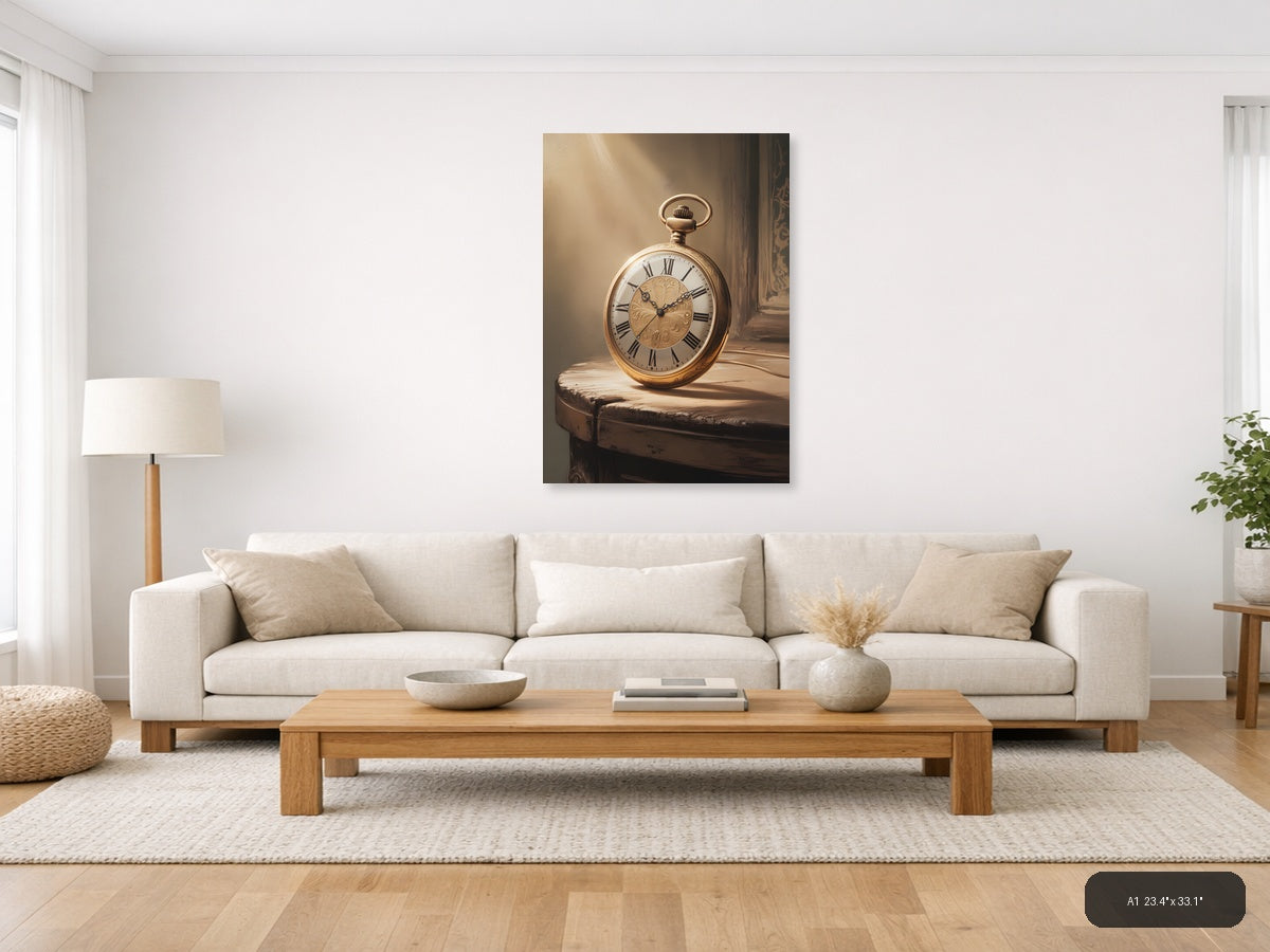 Vintage Gold Pocket Watch on Wood - Steampunk Wall Art — A1 / Living Room