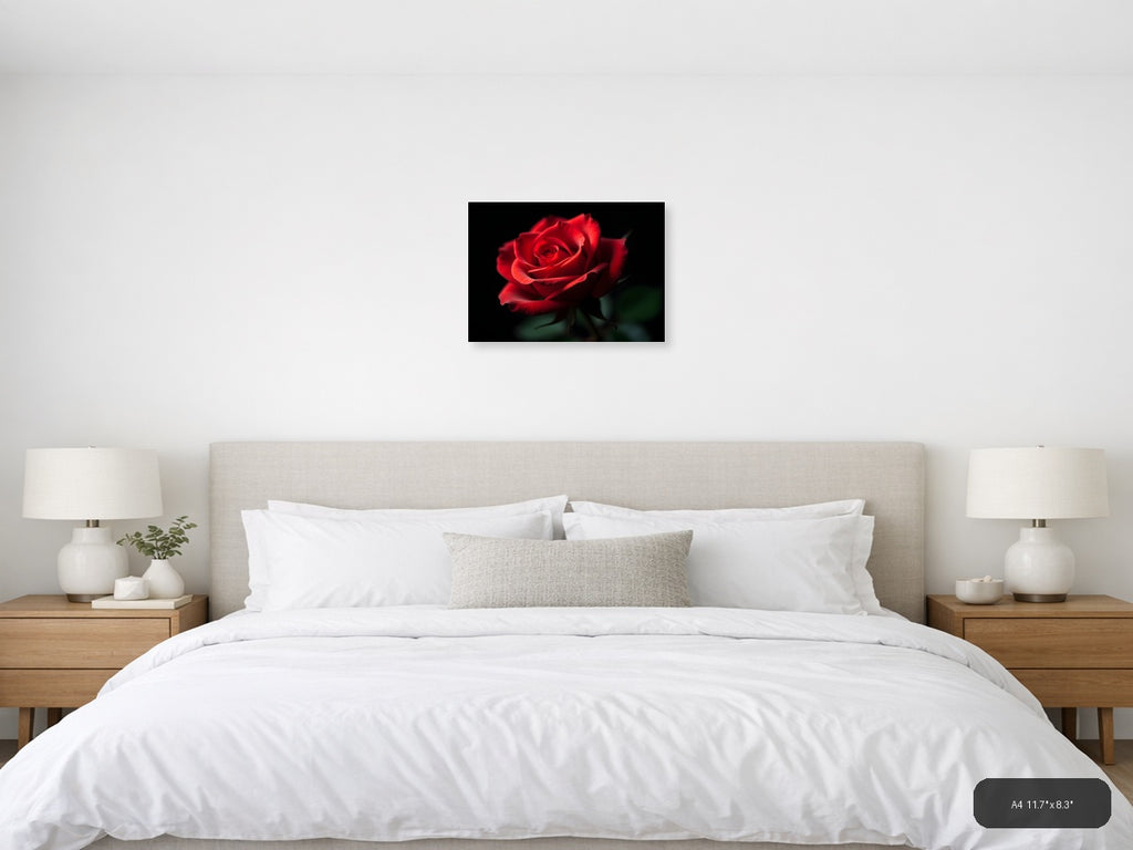 Red Rose on Black - Fine Art Photography Wall Art — A4 / Bedroom