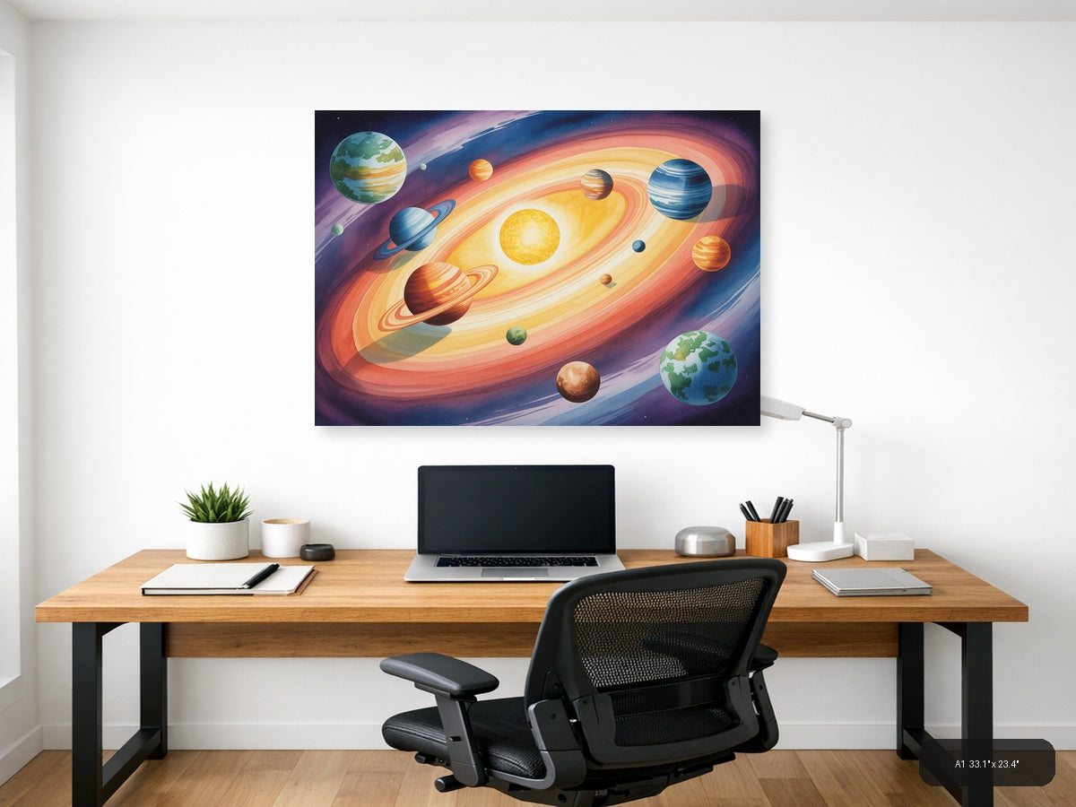 Solar System Planets Watercolor Landscape Wall Art — A1 / Office