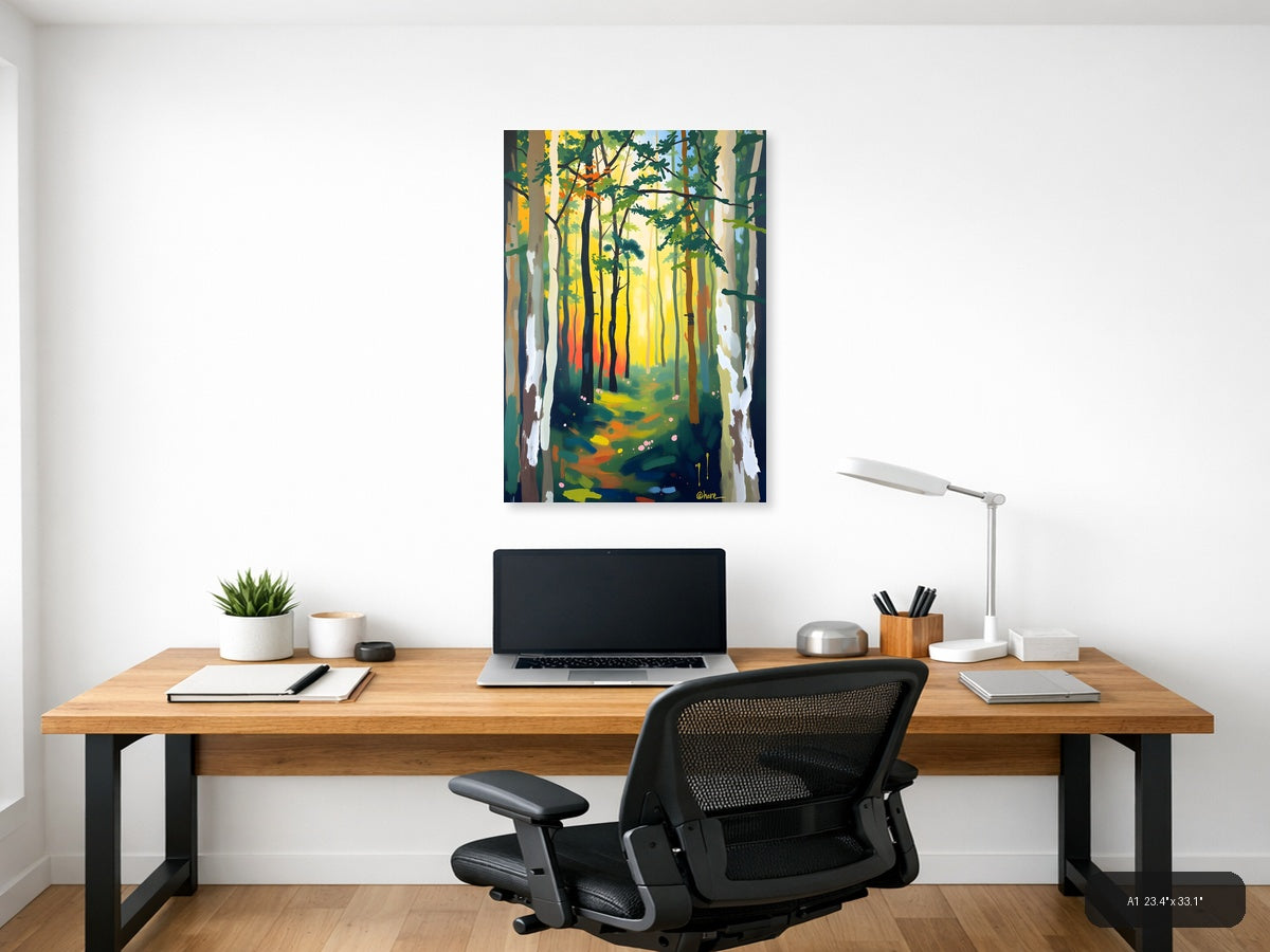 Abstract Forest Path with Golden Light Wall Art — A1 / Office