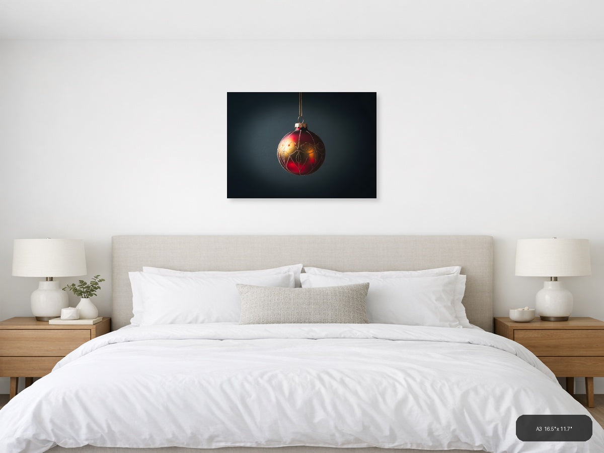 Red Gold Christmas Ornament Photography Wall Art — A3 / Bedroom
