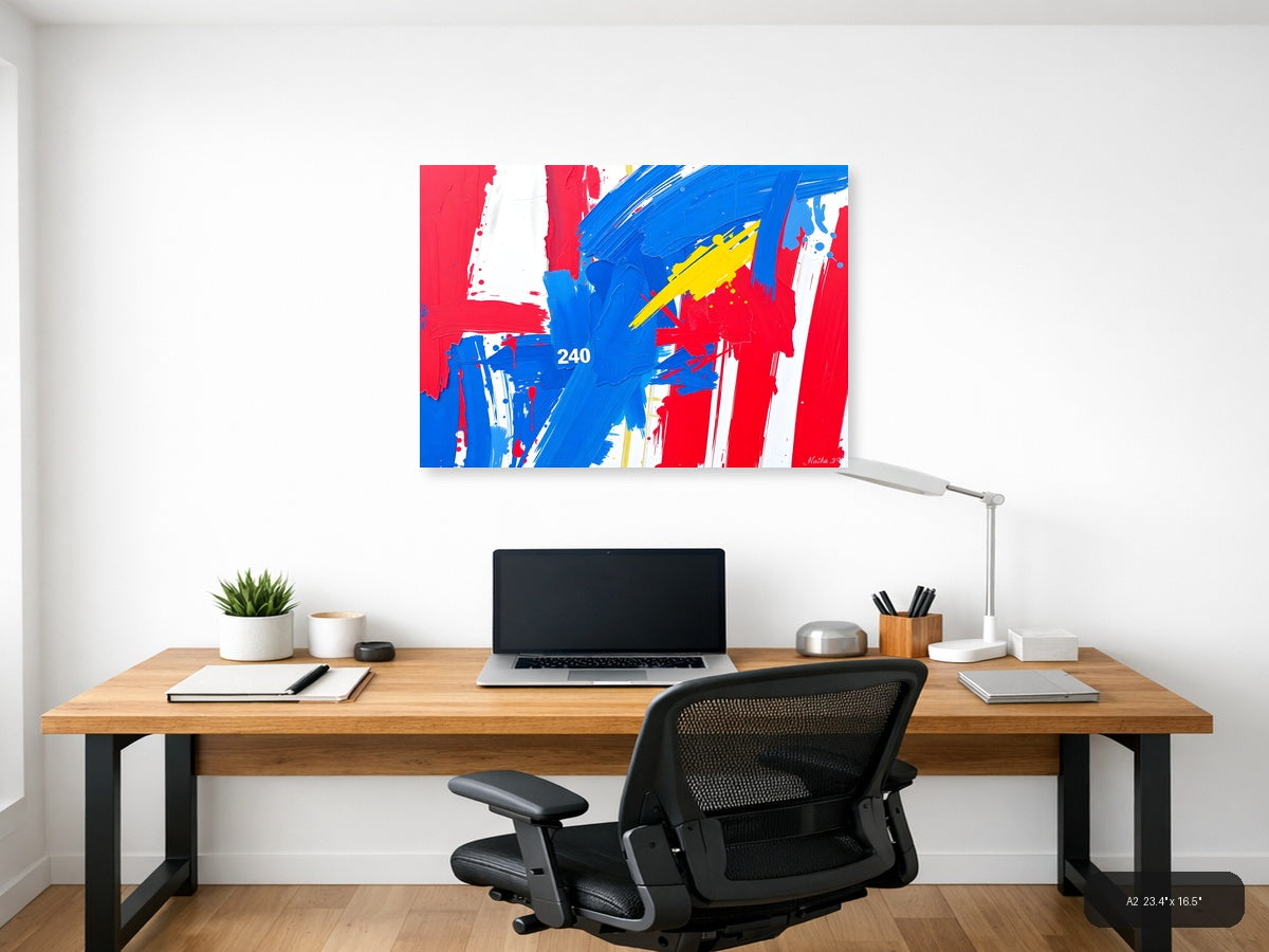Abstract Red Blue Yellow Modern Brushstroke Wall Art — A2 / Office