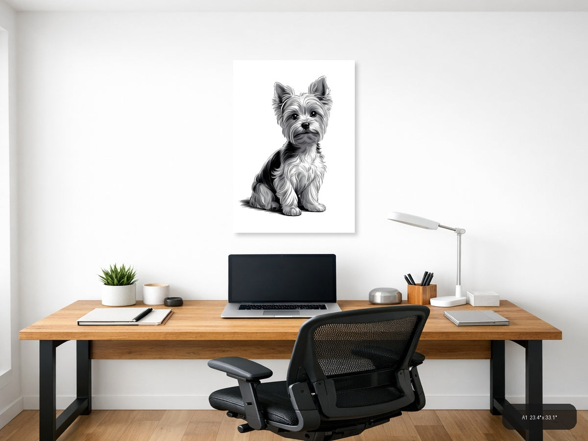 Fluffy Terrier Dog Portrait Minimalist Wall Art — A1 / Office