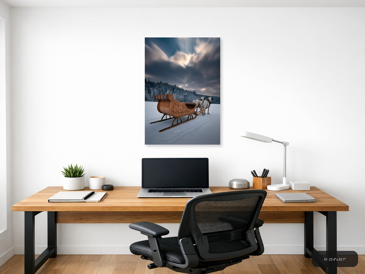 Santa's Sleigh Winter Forest Snow Photography Wall Art — A1 / Office