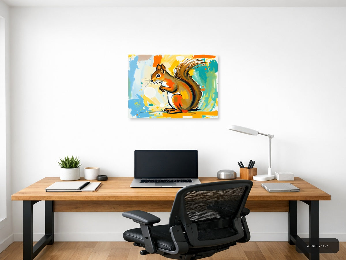 Colorful Abstract Squirrel Modern Animal Wall Art — A3 / Office