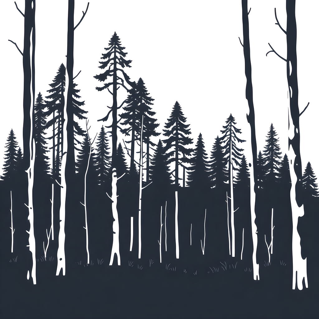 Minimalist Forest Silhouette Black and White Wall Art