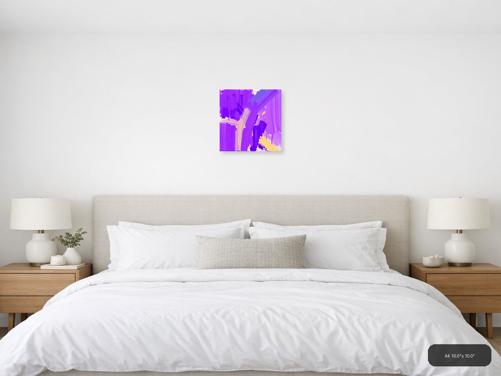 Vibrant Purple & Yellow Abstract Brushstroke Wall Art — A4 / Bedroom