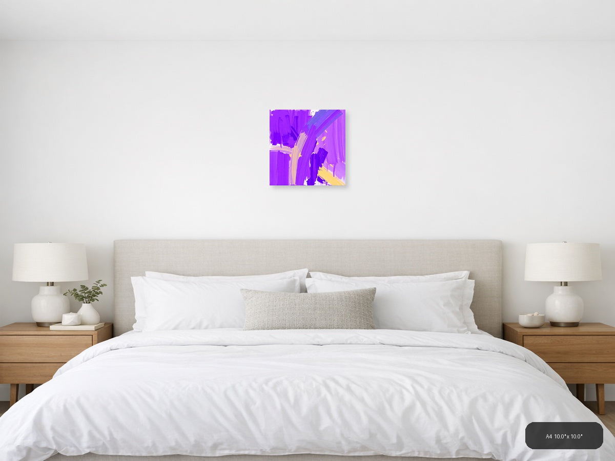 Vibrant Purple & Yellow Abstract Brushstroke Wall Art — A4 / Bedroom