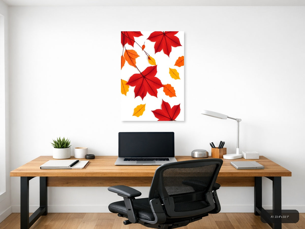 Minimalist Autumn Leaves Portrait Wall Art — A1 / Office