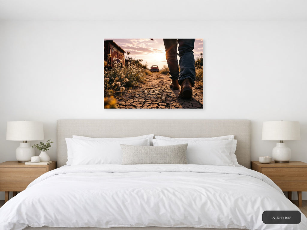Vintage Desert Road Walk at Sunset Wall Art — A2 / Bedroom