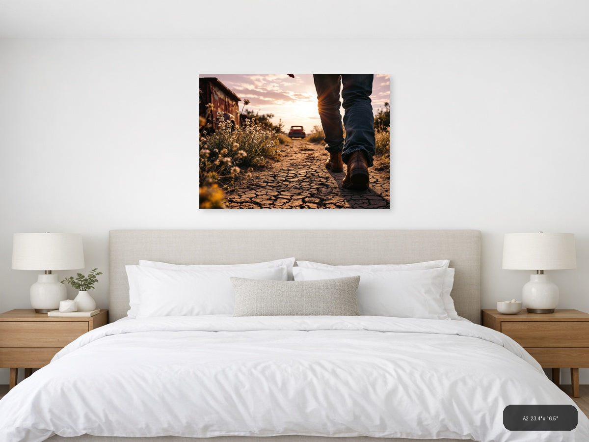 Vintage Desert Road Walk at Sunset Wall Art — A2 / Bedroom