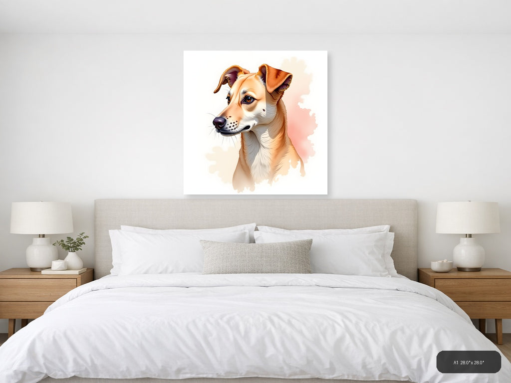 Tan and White Dog Portrait Watercolor Wall Art — A1 / Bedroom