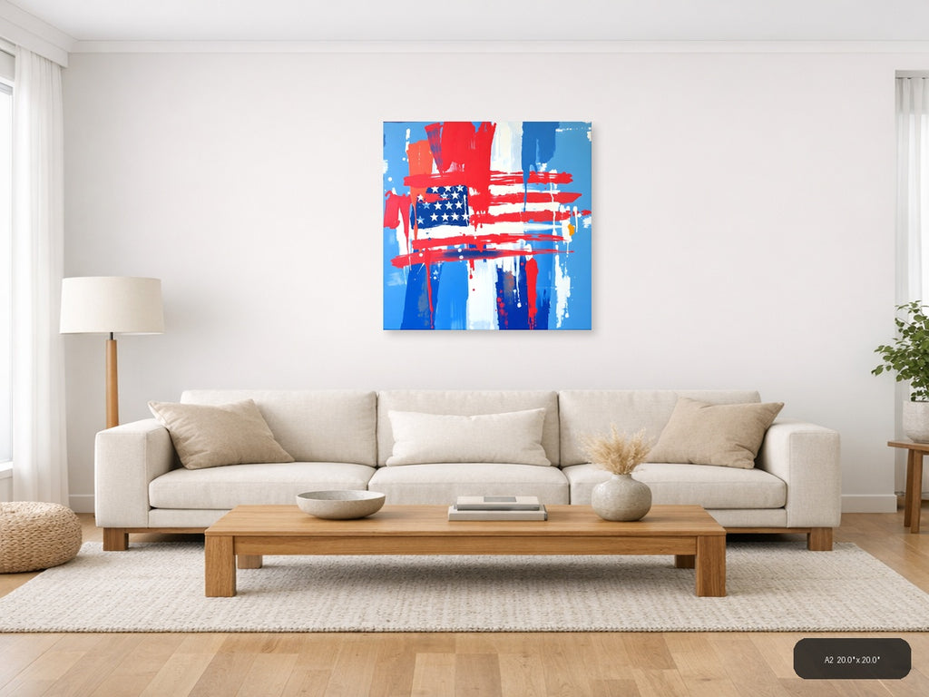 Abstract American Flag Drip Painting - Patriotic Wall Art — A2 / Living Room