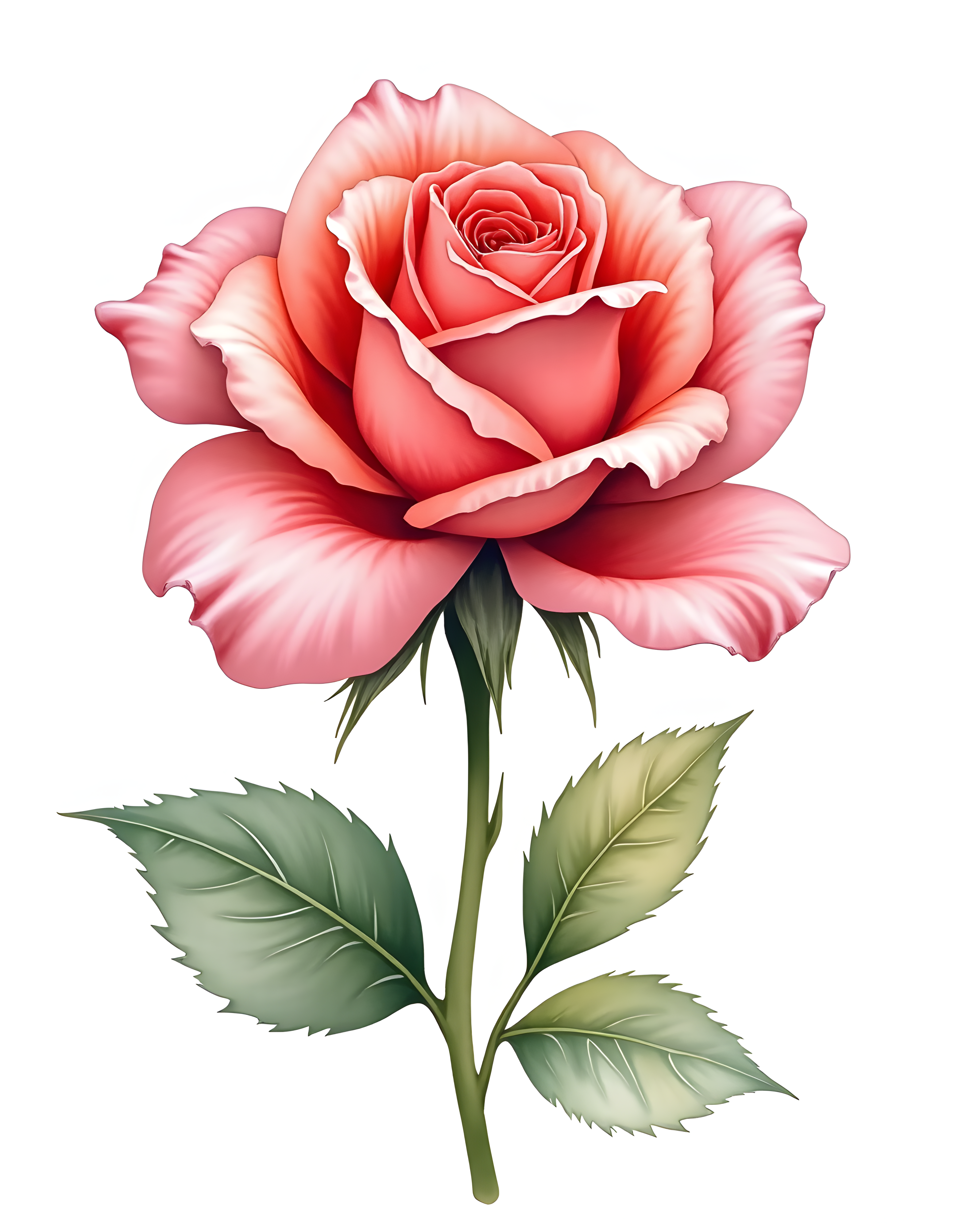 Coral Pink Rose Watercolor Flower Wall Art