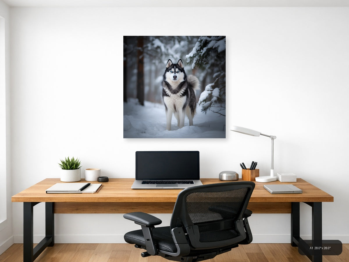 Husky in Snow Forest Winter Photography Wall Art — A1 / Office