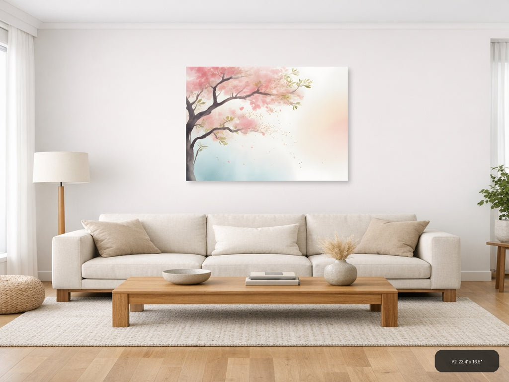 Cherry Blossom Tree Watercolor Landscape Wall Art — A2 / Living Room
