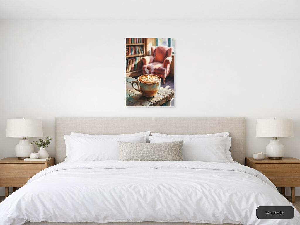 Cozy Library Latte Watercolor Wall Art — A2 / Bedroom